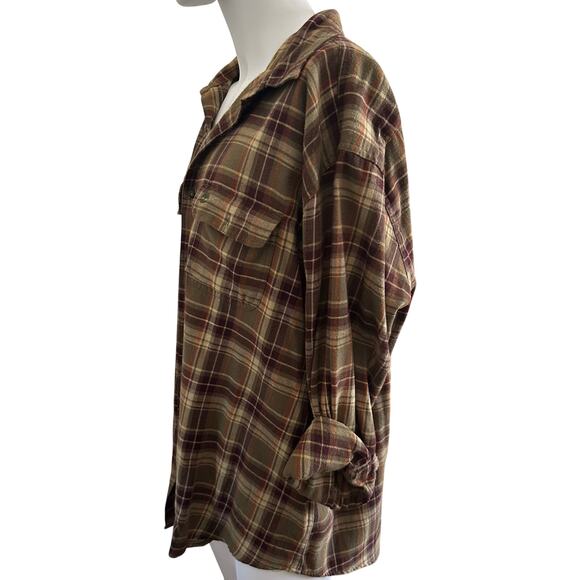 Timberland - Men’s Vintage Brown Flannel Button Down Shirt - XXL - Picture 2 of 8